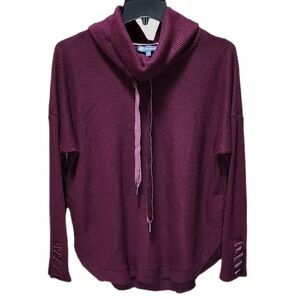 Democracy Knit Tunic Long Sleeve Cowl Neck Velvet Ties Ribbon Detail Purple S